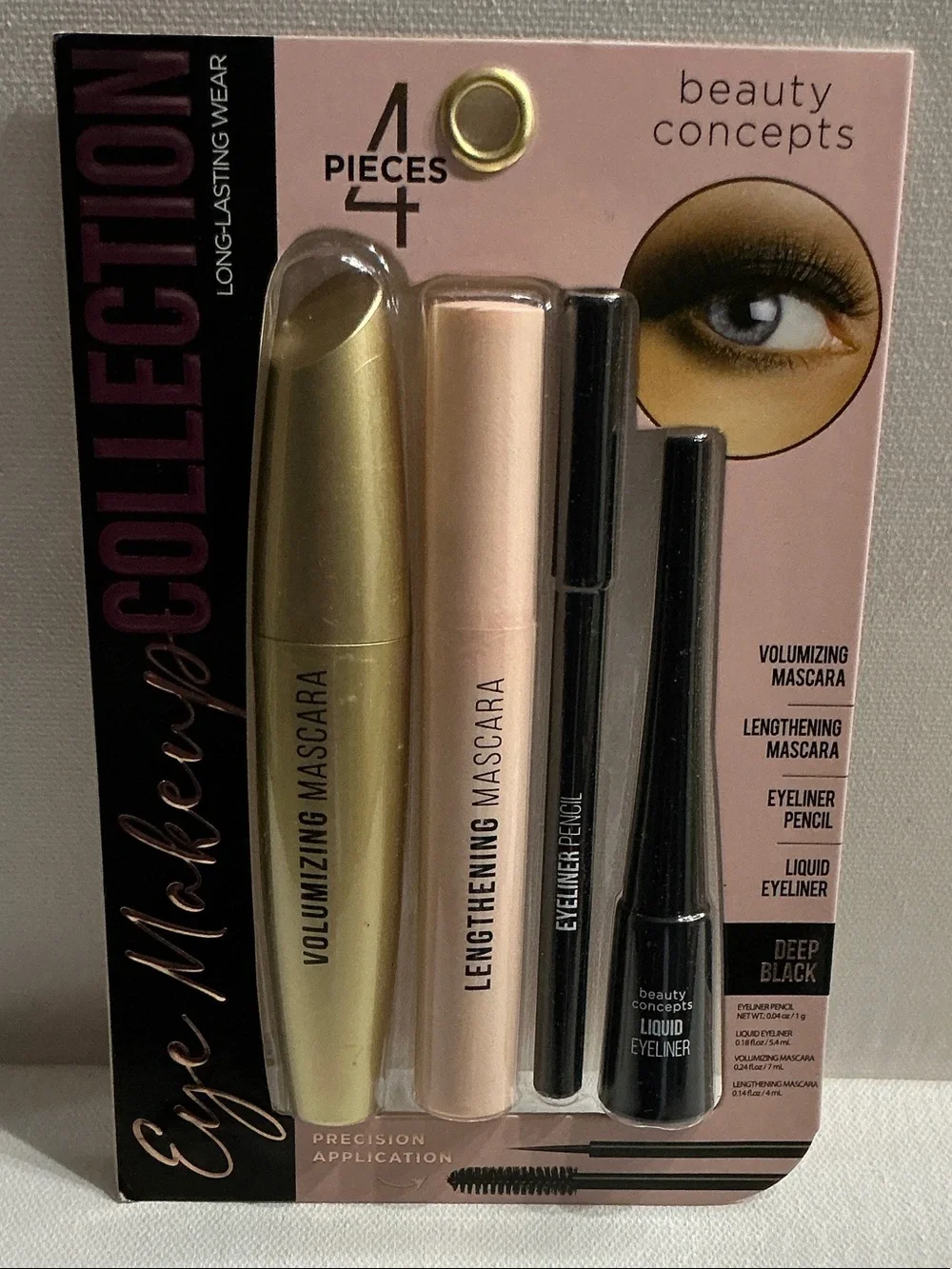 Beauty Concepts 4 pieces Eye Makeup Collection of Long Lasting Mascara/Eyeliner.
